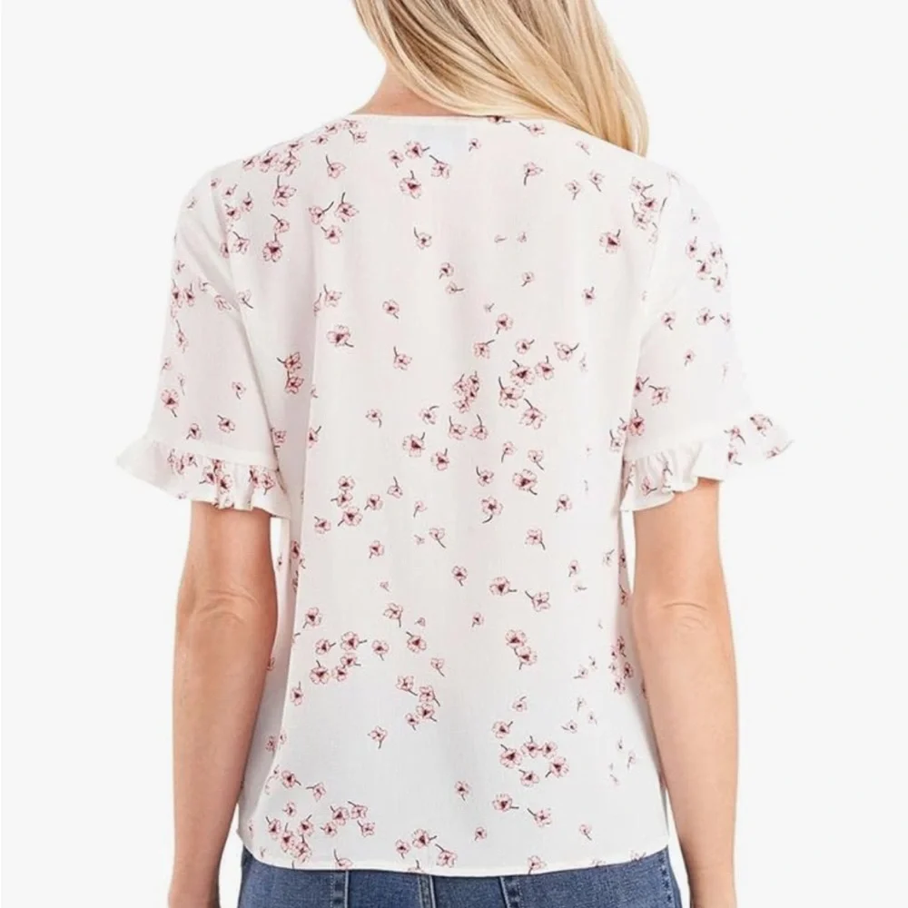 CeCe Top Pink Floral Blouse - Picture 2 of 5